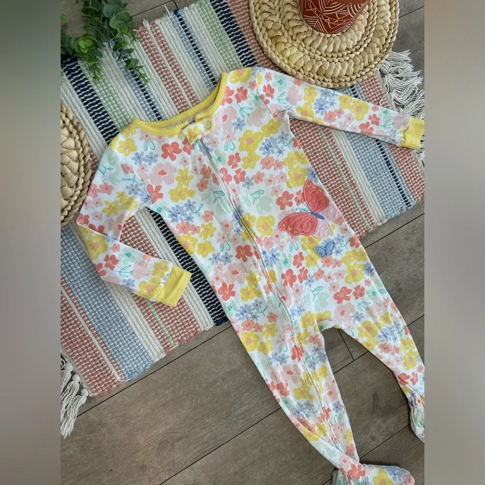 Carter’s Toddler Girl Zip Pajamas Butterfly Floral Print Colorful Snug Footie 2T